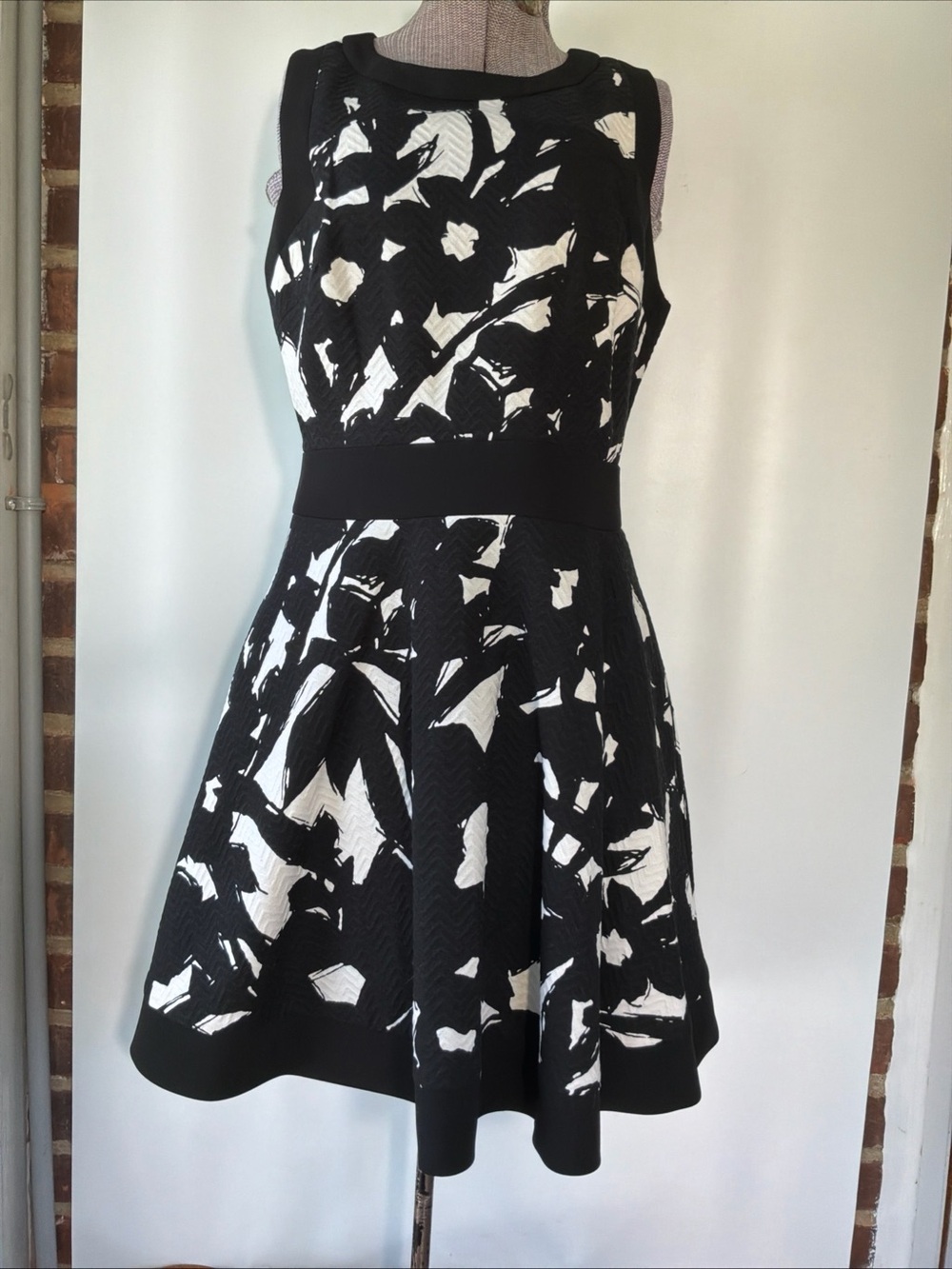 Banana Republic Sleeveless Fit & Flare Dress Black White Size 8P